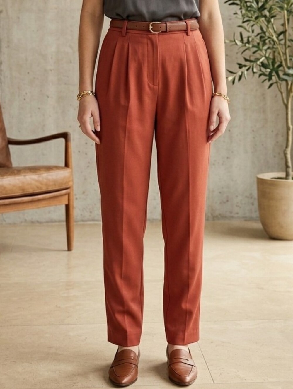 J. Peterman 100% Silk Glamour Pants High Waisted Terracotta Trousers Sz 6 NWOT - Picture 4 of 16